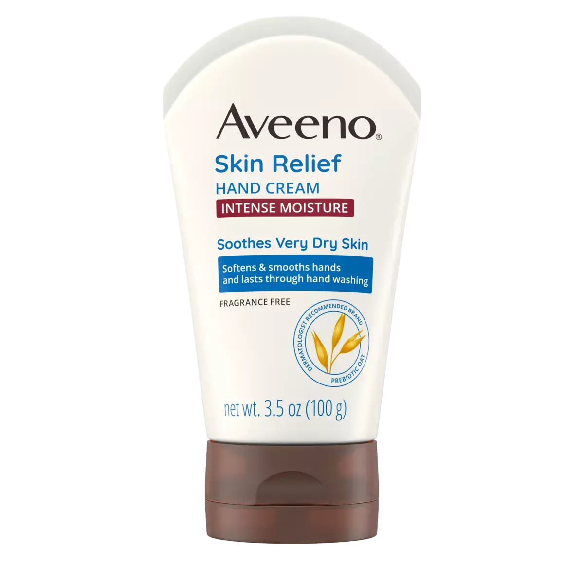 Pack shot of Aveeno® Skin Relief Intense Moisture Hand Cream with Prebiotic Oat, 3.5 oz