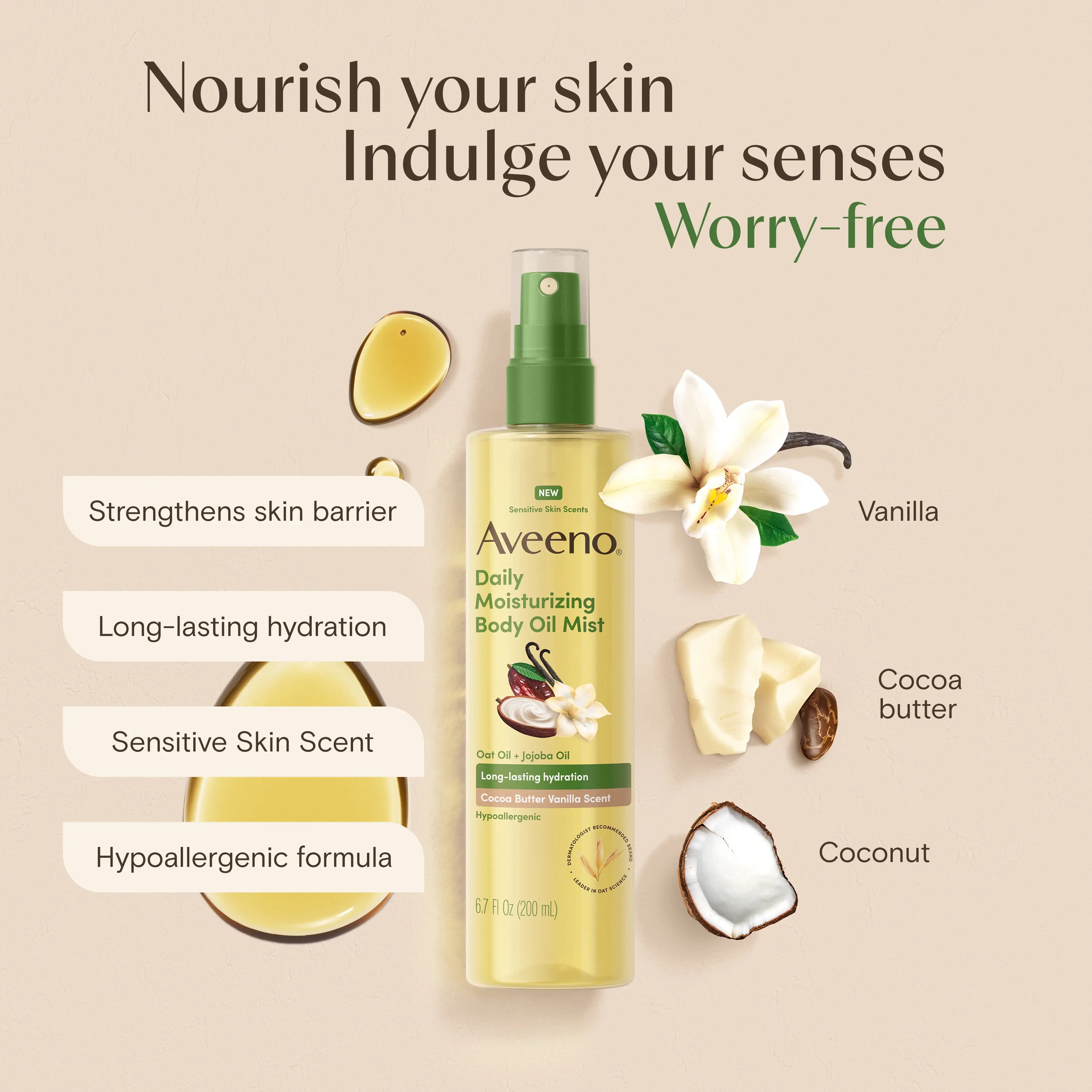 Aveeno® Daily Moisturizing Body Oil Mist, nourishing your skin indulge your senses
