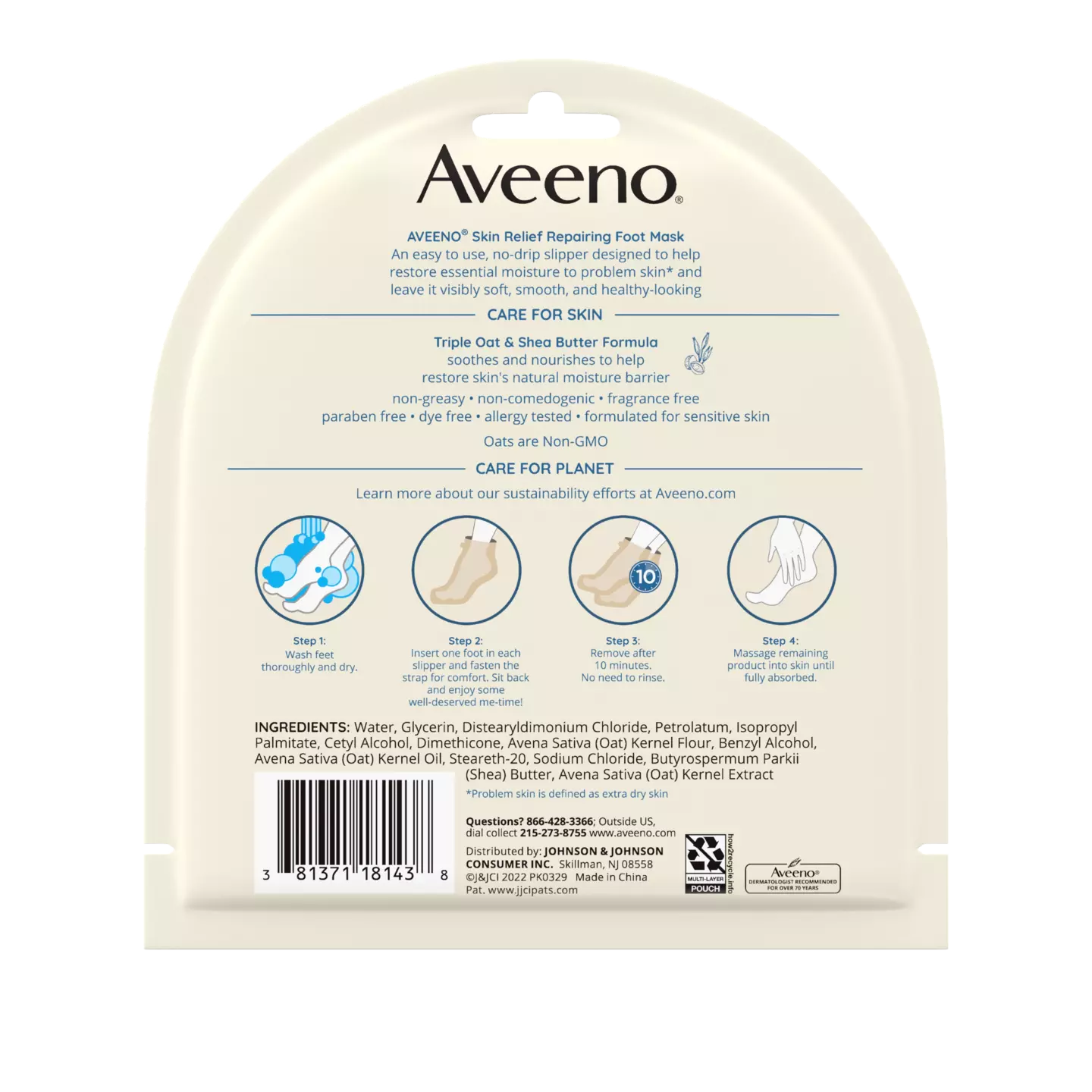 Aveeno Skin Relief Repairing Foot Mask 1 Pair Back