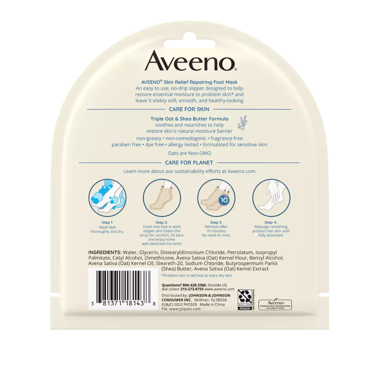 Aveeno Skin Relief Repairing Foot Mask 1 Pair Back