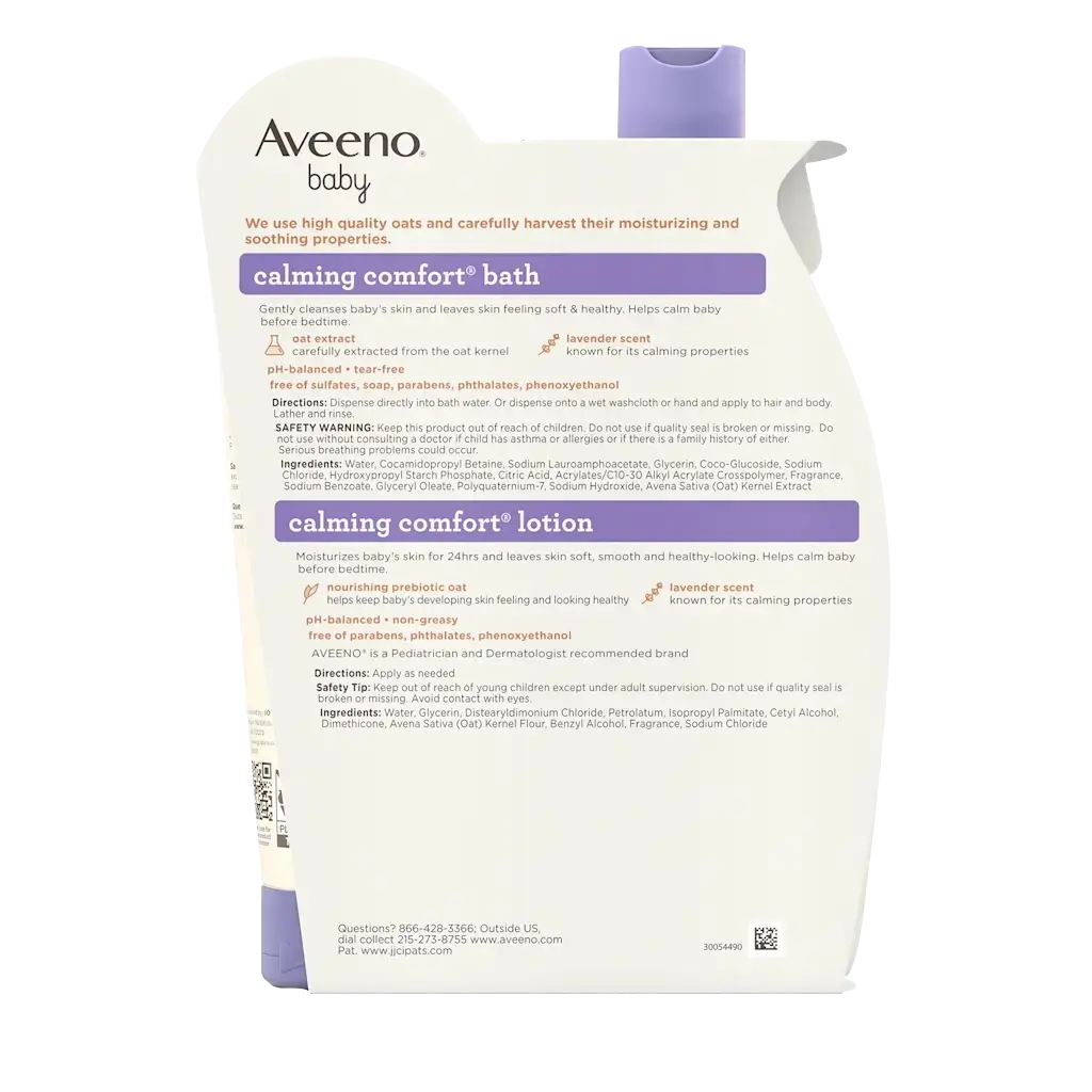 Back pack shot of Aveeno® Calming Comfort® Bath + Lotion Set