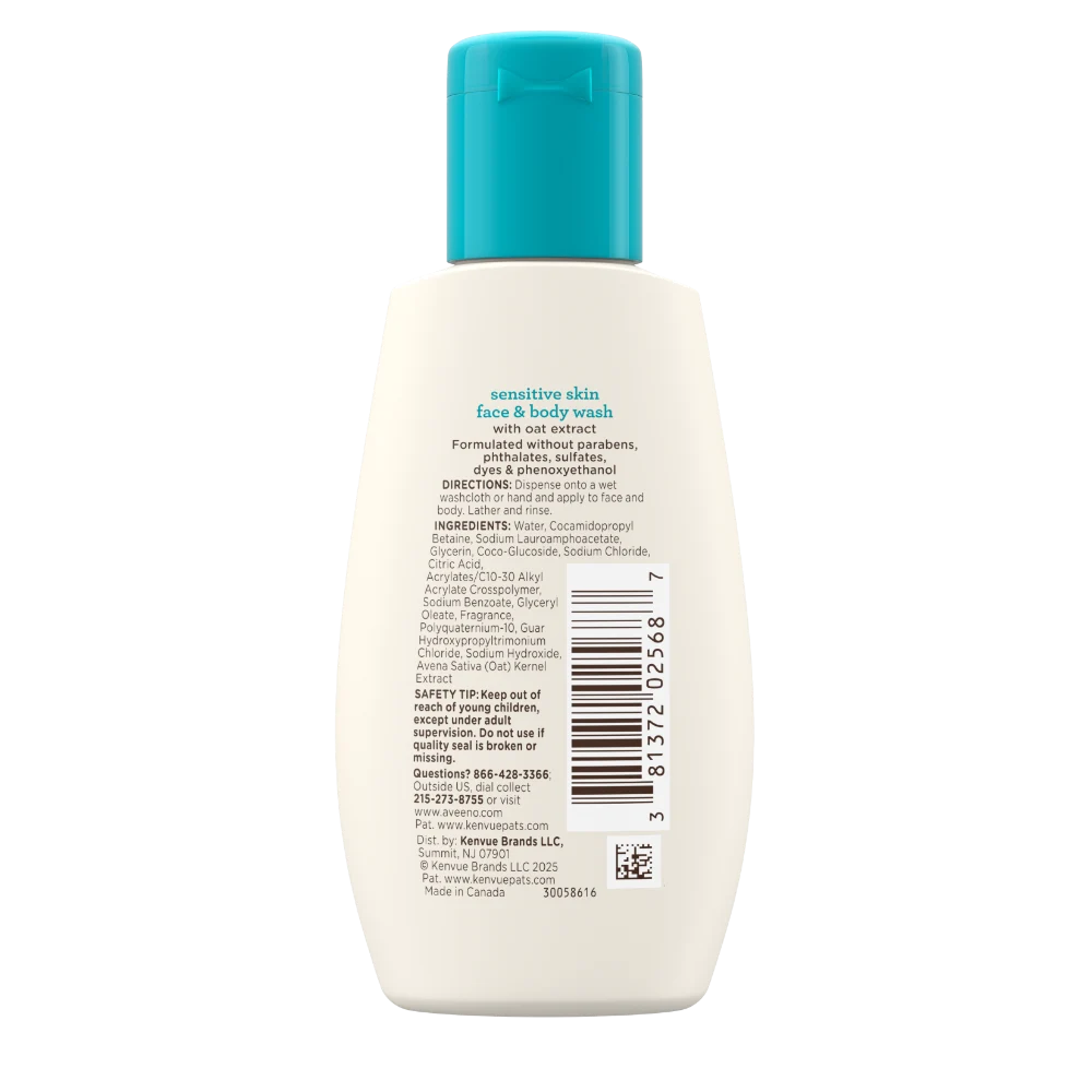 Back Pack shot of Kids Sensitive Skin Face & Body Wash 2oz