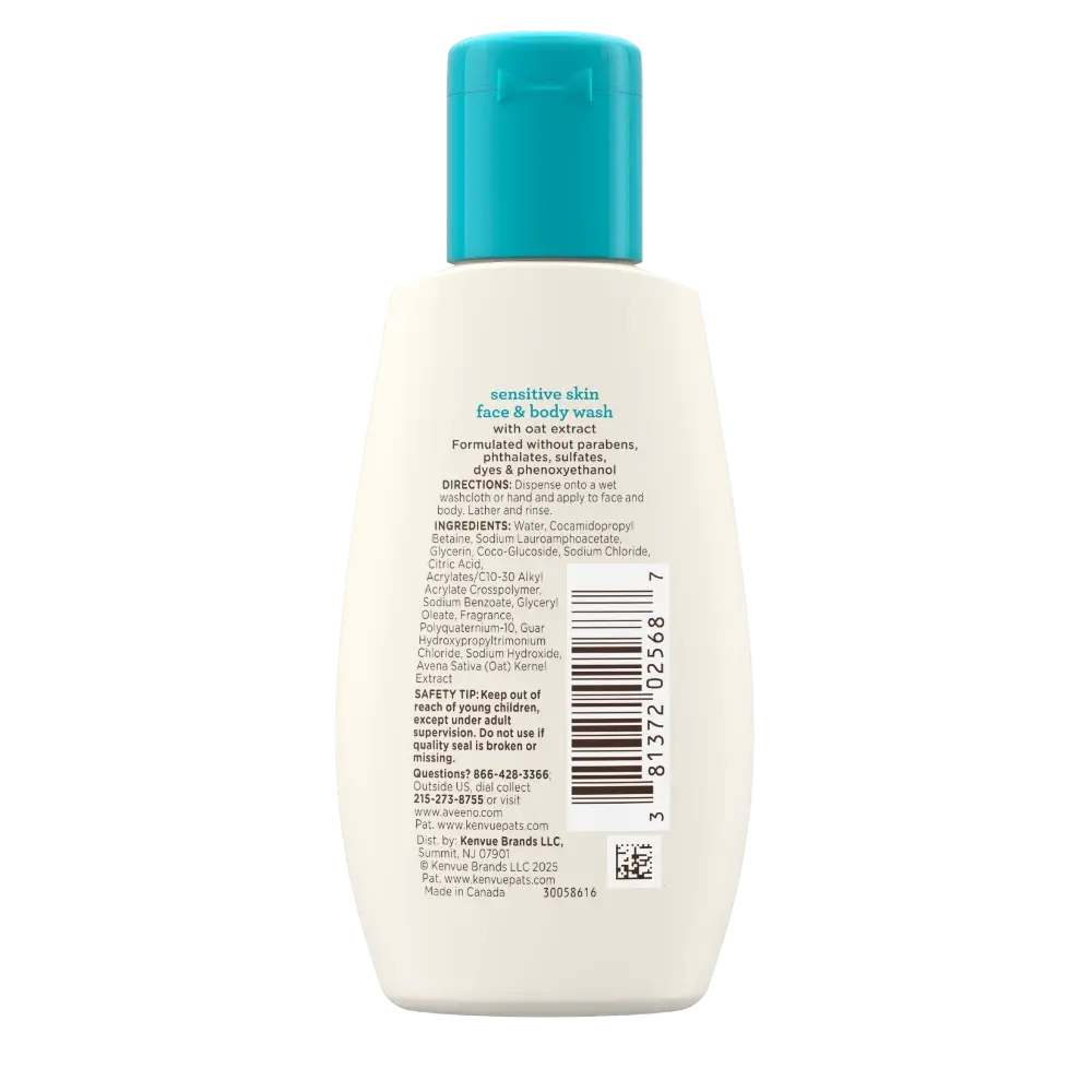 Back Pack shot of Kids Sensitive Skin Face & Body Wash 2oz