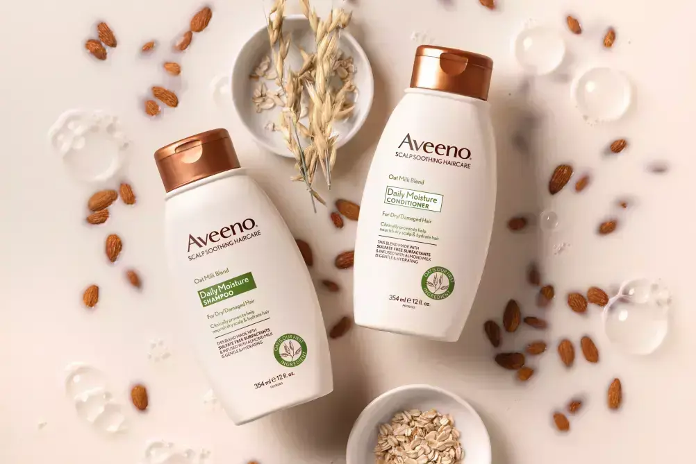 Aveeno® Daily Moisture Oat Milk Blend haircare set for daily use for an entire family