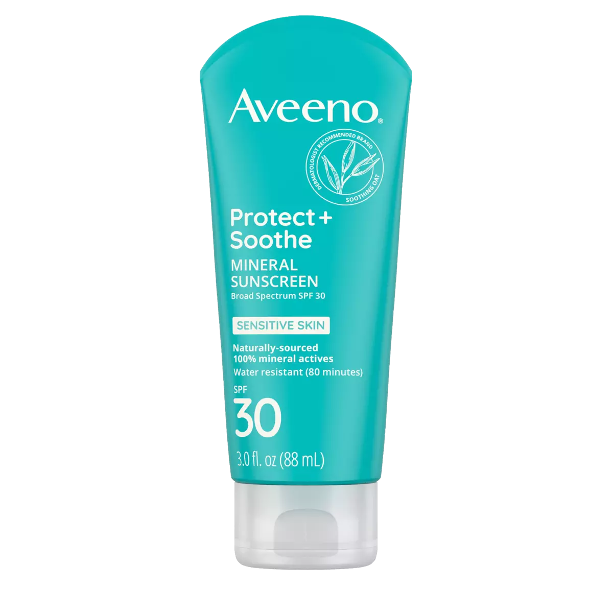 Pack shot of Aveeno® Protect + Soothe Mineral Sunscreen Lotion, SPF 30, 3 fl oz