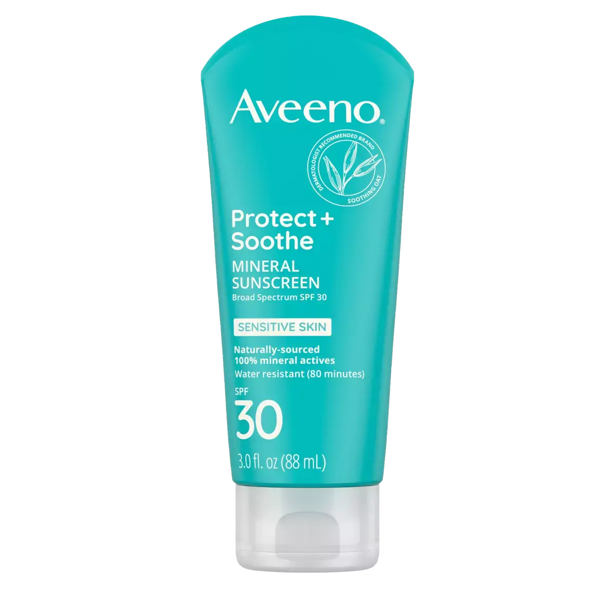 Pack shot of Aveeno® Protect + Soothe Mineral Sunscreen Lotion, SPF 30, 3 fl oz
