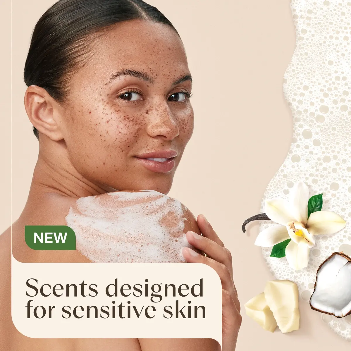 Aveeno® Daily Moisturizing Cocoa Butter Vanilla Body Wash, scents designed for sensitive skin