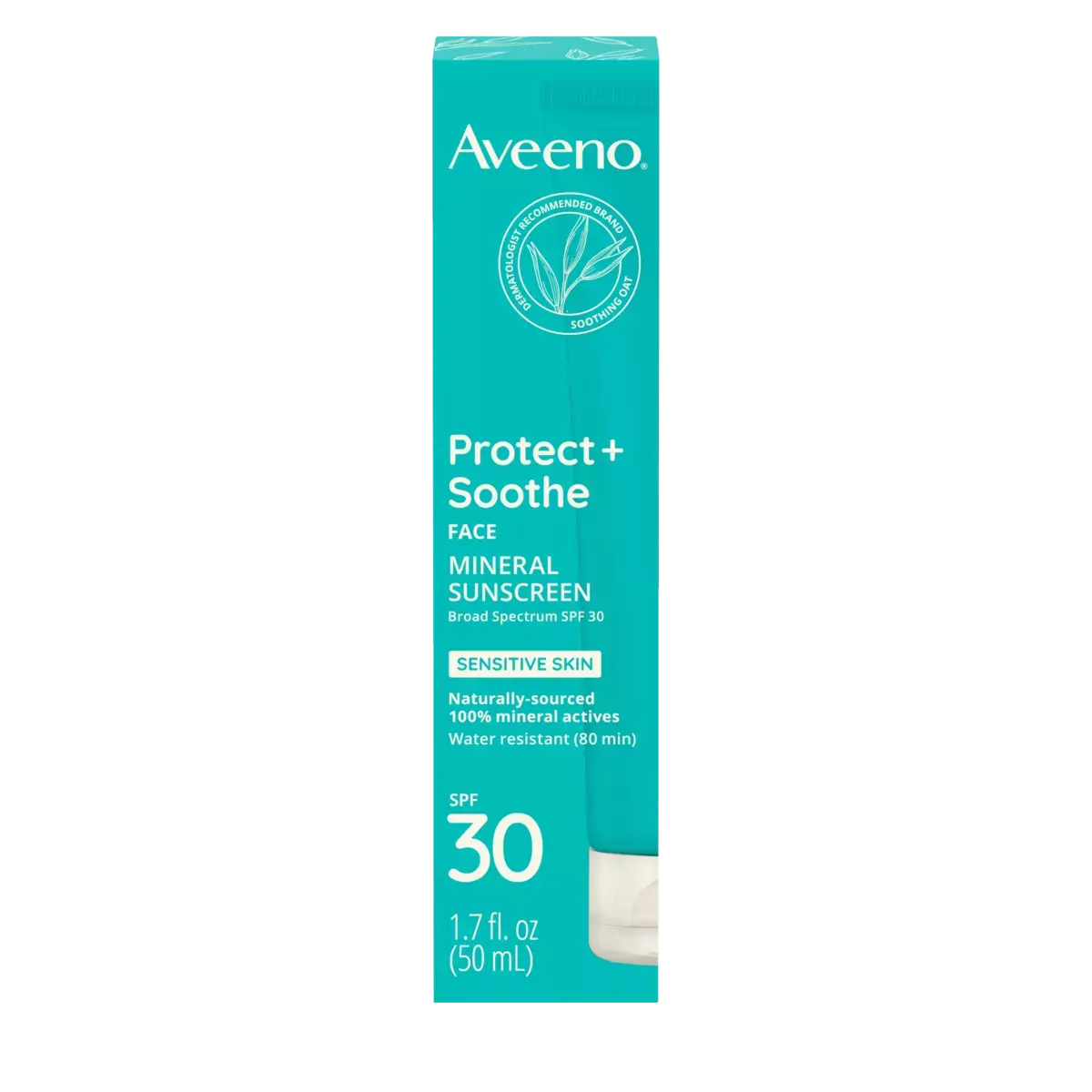 Pack shot of Aveeno® Protect + Soothe Face Mineral Sunscreen, SPF 30, 1.7 fl oz