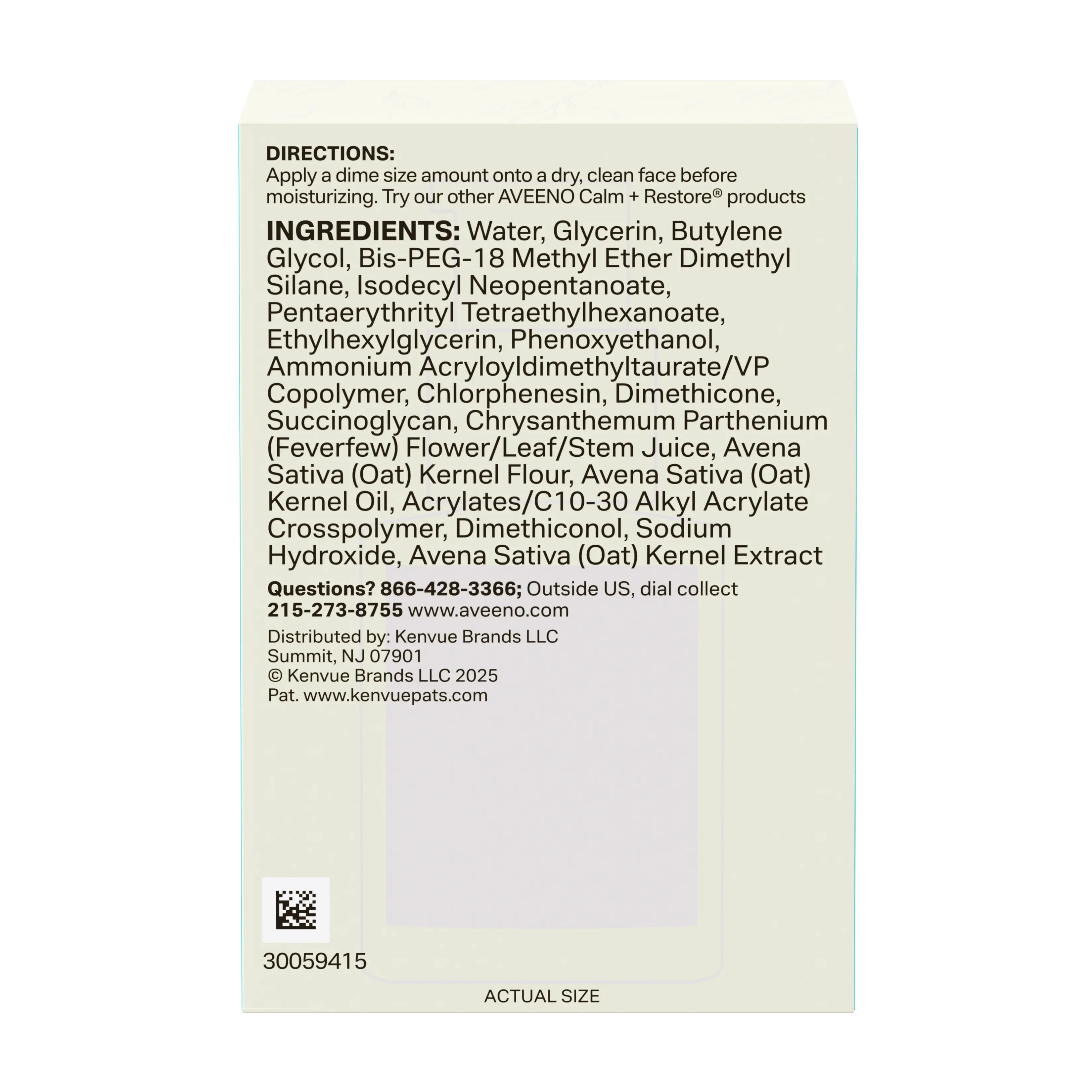 Aveeno Calm + Restore Triple Oat Serum for Sensitive Skin Back