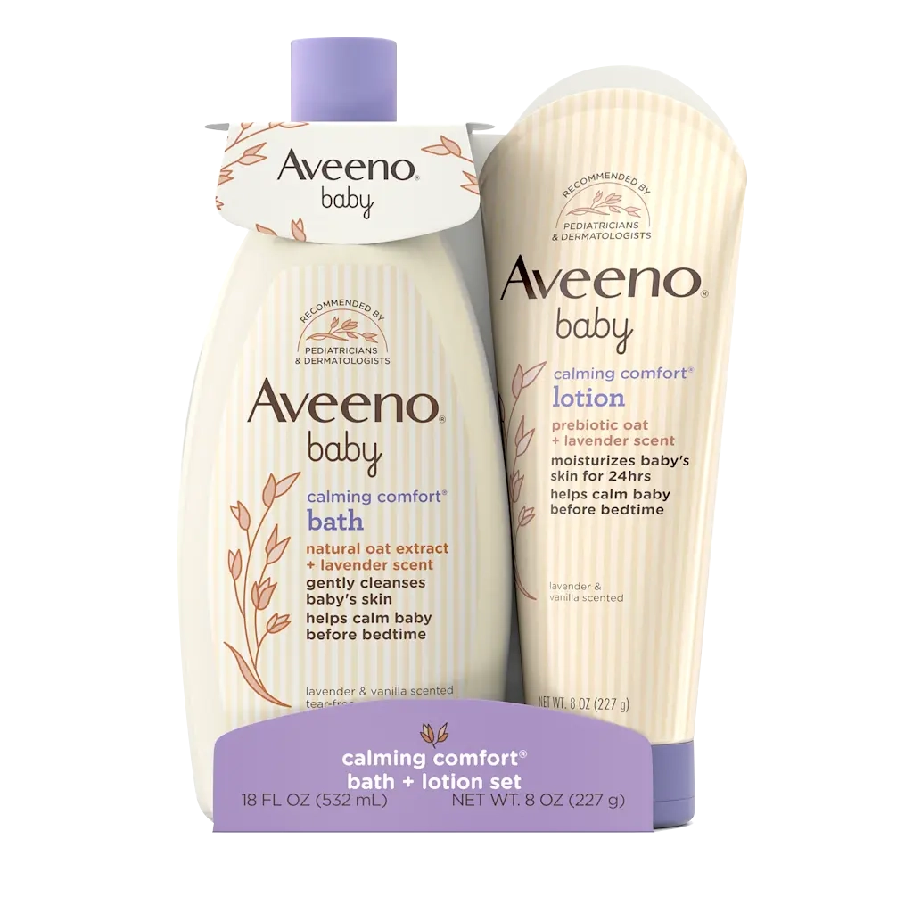 Aveeno Calming Comfort Bath 532ml Aveeno Baby Calming Comfort Bath \u0026 Lotion Set, Night time Baby Skin Care 2  item | eBay UK