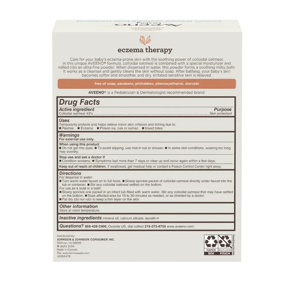 Aveeno® Baby Eczema Therapy Soothing Bath Treatment Product Box Backshot