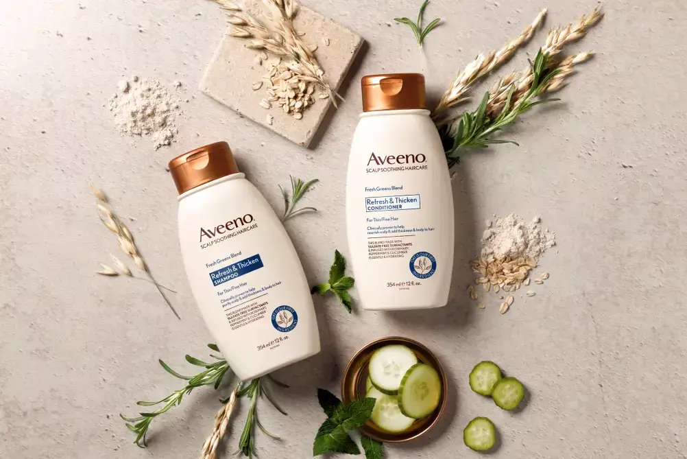 Aveeno® Refresh & Thicken Fresh Greens Blend haircare set for thickness and body for fine to medium hair