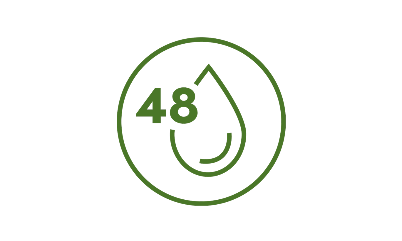 Aveeno product emphasizing 48-hour hydration for long-lasting skin moisture.