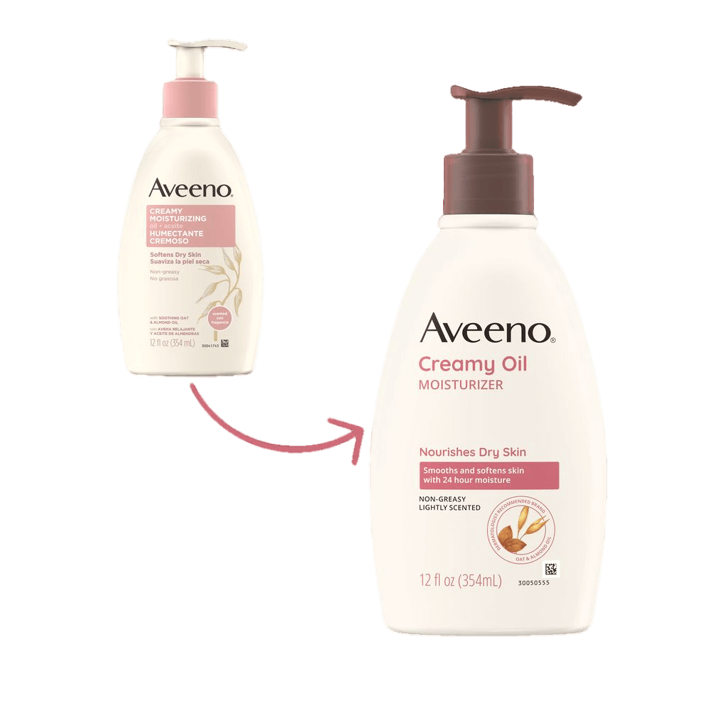 Aveeno Creamy Oil Body Moisturizer for Dry Skin Package Transition