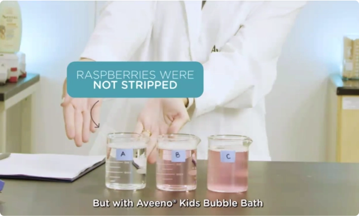 Aveeno Kids Bubble Bath raspberry test in laboratory leaded by a professional