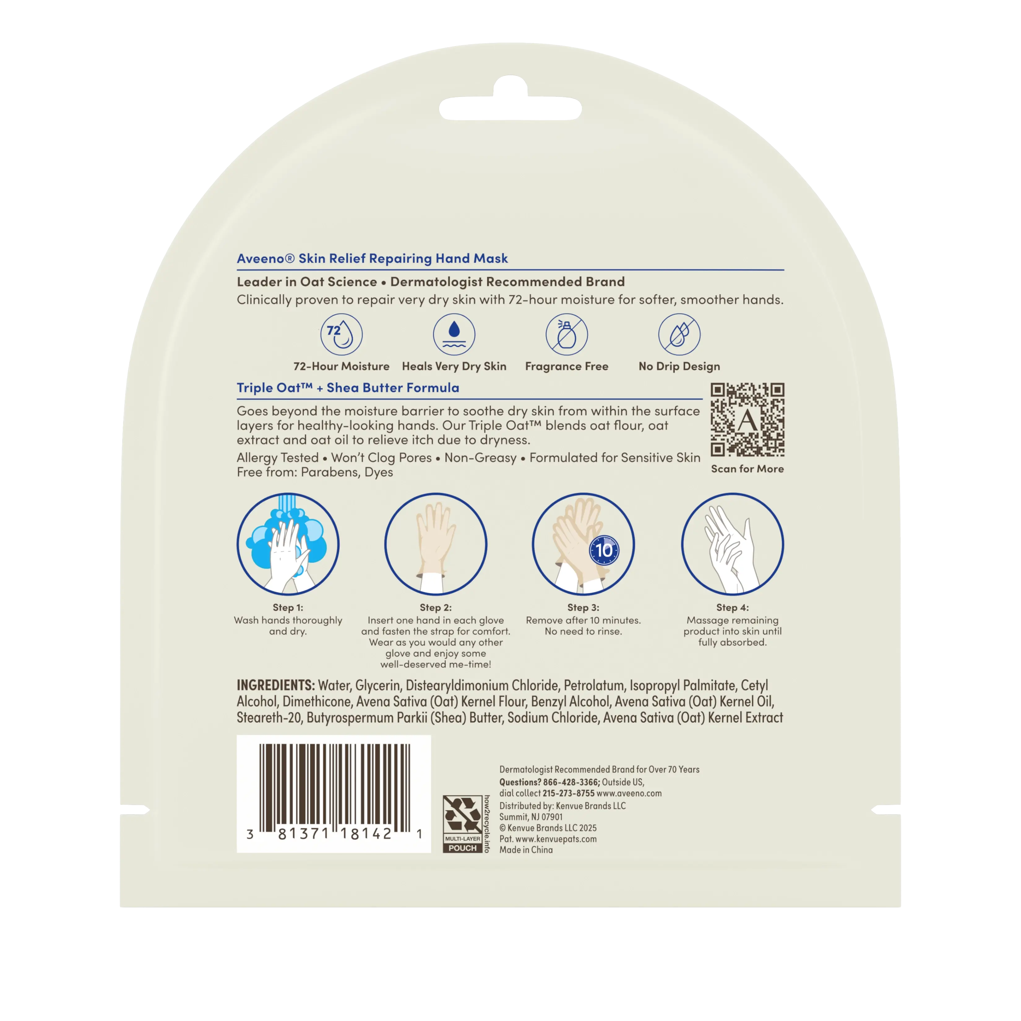 Back pack shot Aveeno® Skin Relief Repairing Hand Mask