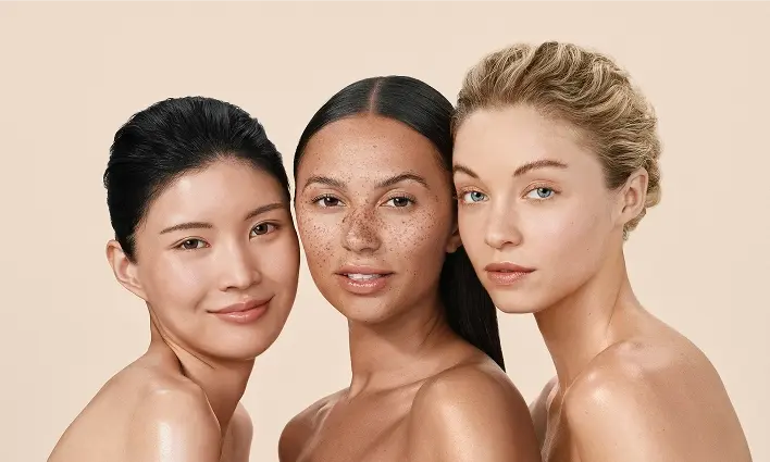 Diverse women with clear skin representing effective eczema therapy.