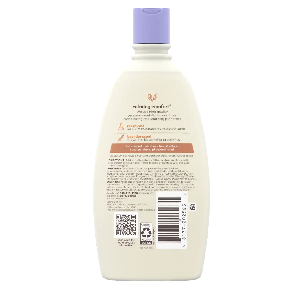 Back Pack shot of Aveeno® Baby Calming Comfort® Bath 12oz