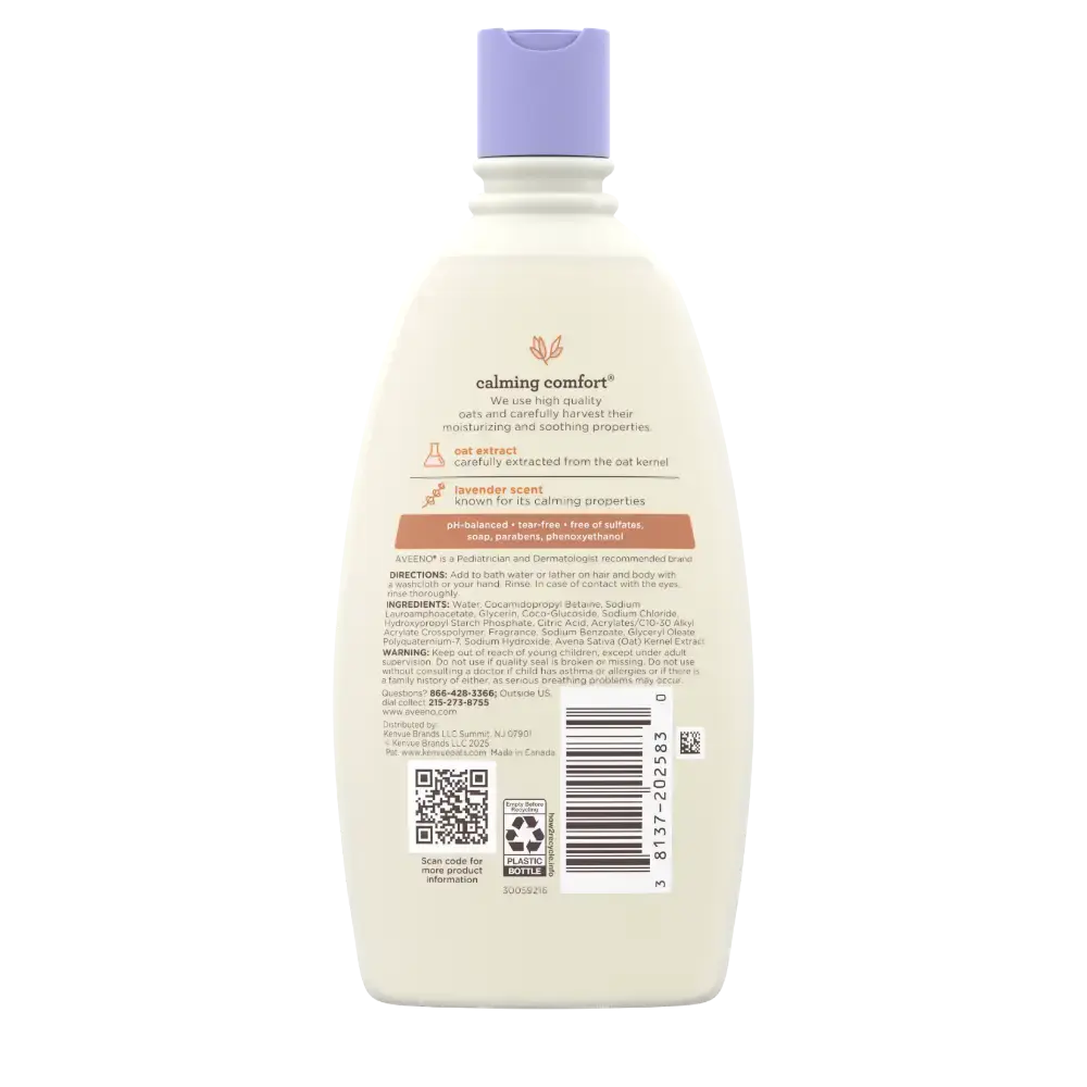 Back Pack shot of Aveeno® Baby Calming Comfort® Bath 12oz