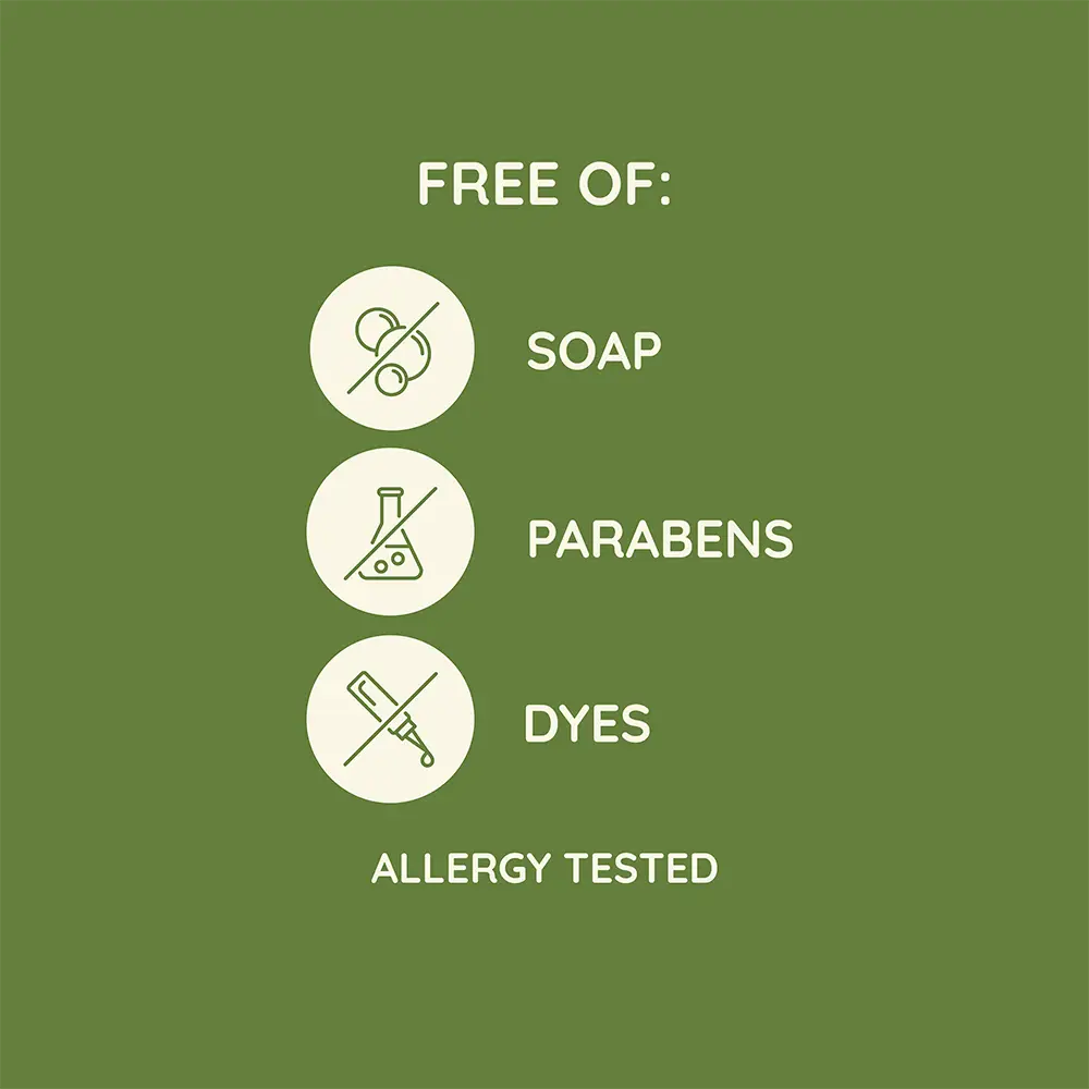 Free of soap parabens and dyes, allergy tested