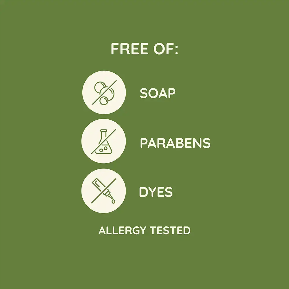 Free of soap parabens and dyes, allergy tested