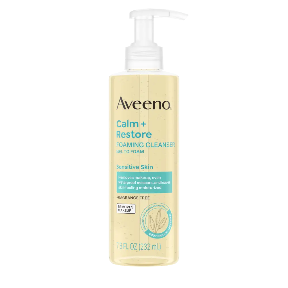 Front pack shot of Calm + Restore Gentle Foaming Cleanser for Sensitive Skin 7.8oz