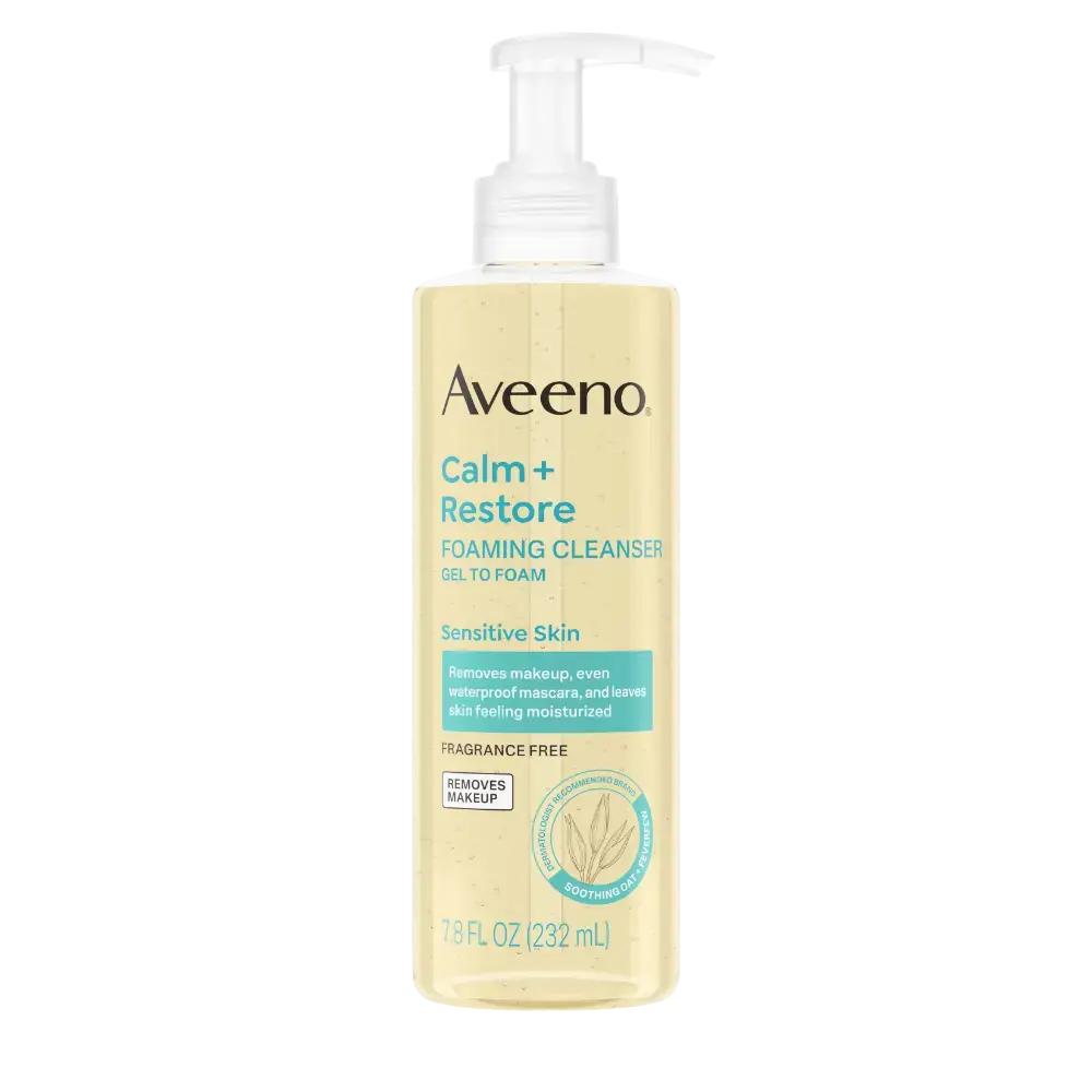 Front pack shot of Calm + Restore Gentle Foaming Cleanser for Sensitive Skin 7.8oz