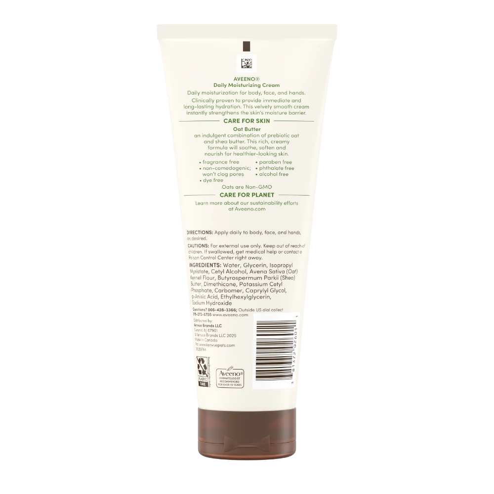 Back pack shot of Aveeno Daily Moisturizing Cream 7.5oz