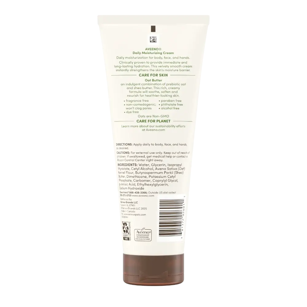 Back pack shot of Aveeno Daily Moisturizing Cream 7.5oz