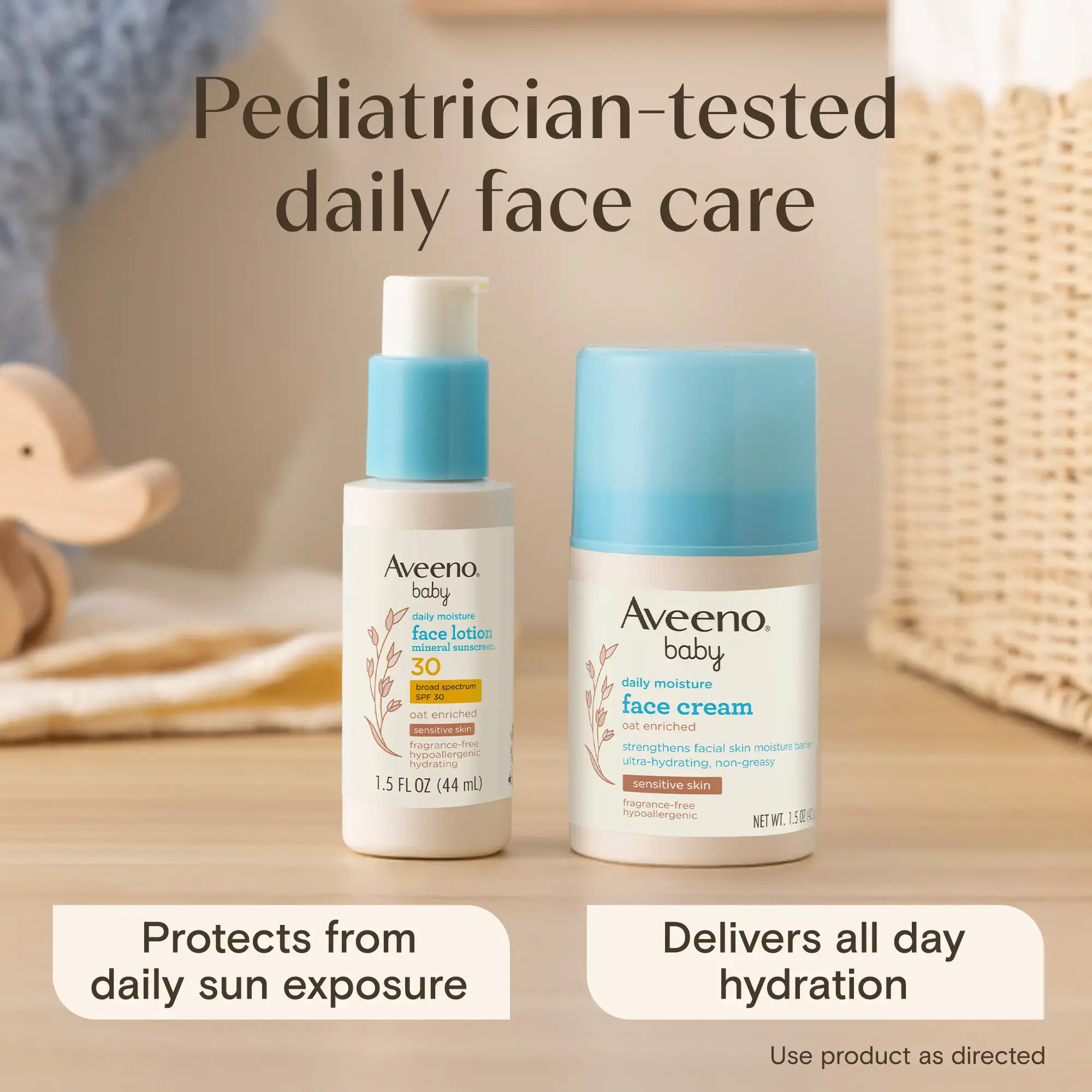 Aveeno® pediatrician-tested daily face care line up with face lotion SPF 30