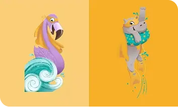 Illustration of Aveeno® Care Crew Member - Dot the Flamingo and Ray the Hippo