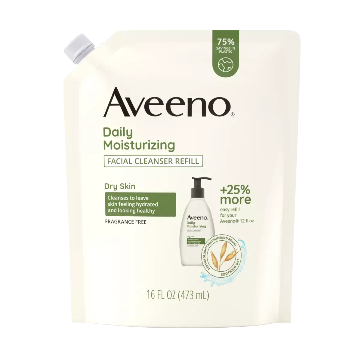 Front Shot of Aveeno® Daily Moisturizing Facial Cleanser Refill for Dry Skin 16oz Pack