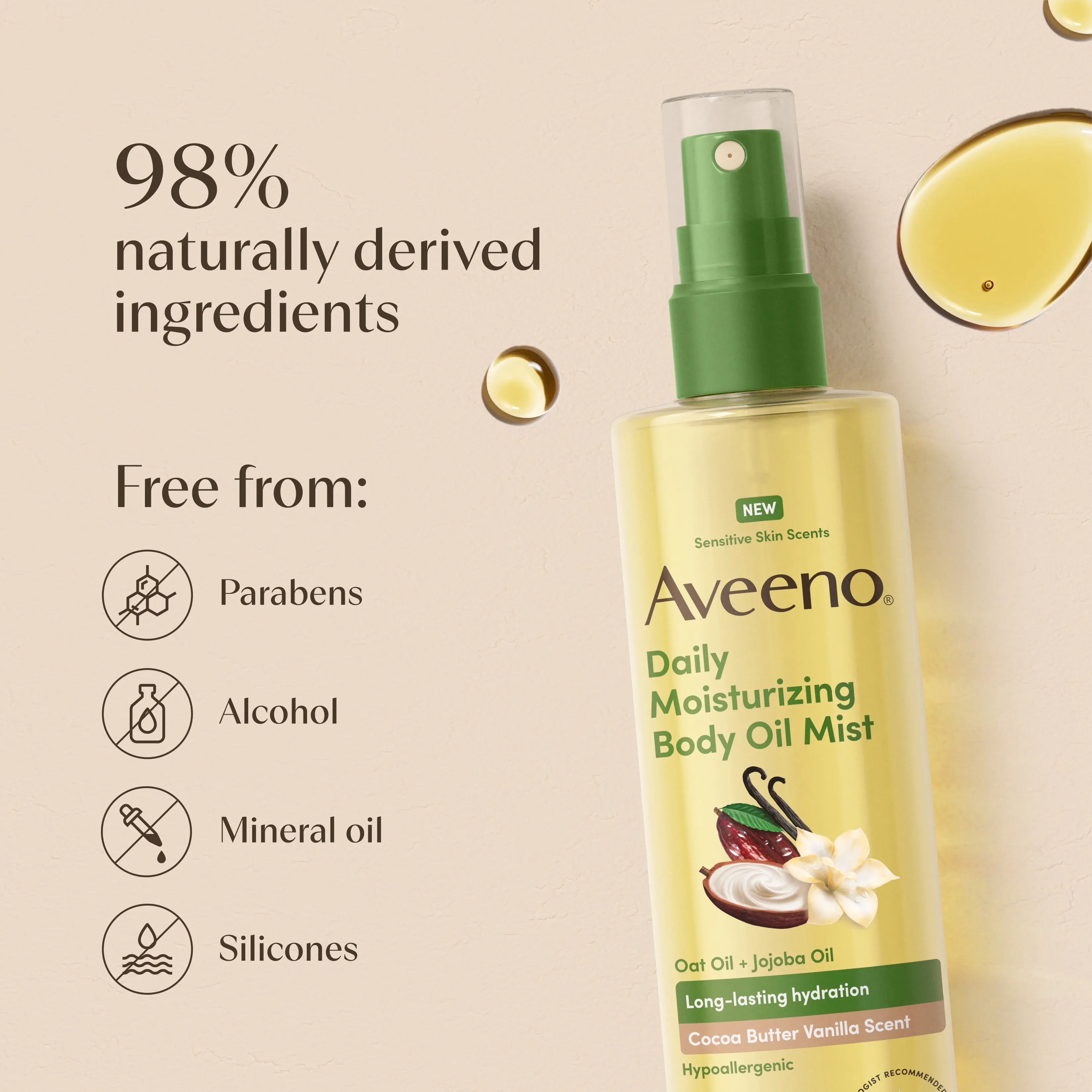 Aveeno® Daily Moisturizing Body Oil Mist 98% naturally derived ingredients