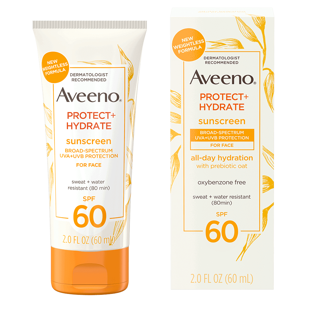 Pack shot of Aveeno® Protect + Hydrate Sunscreen Face Lotion Broad Spectrum SPF 60, 2 fl oz