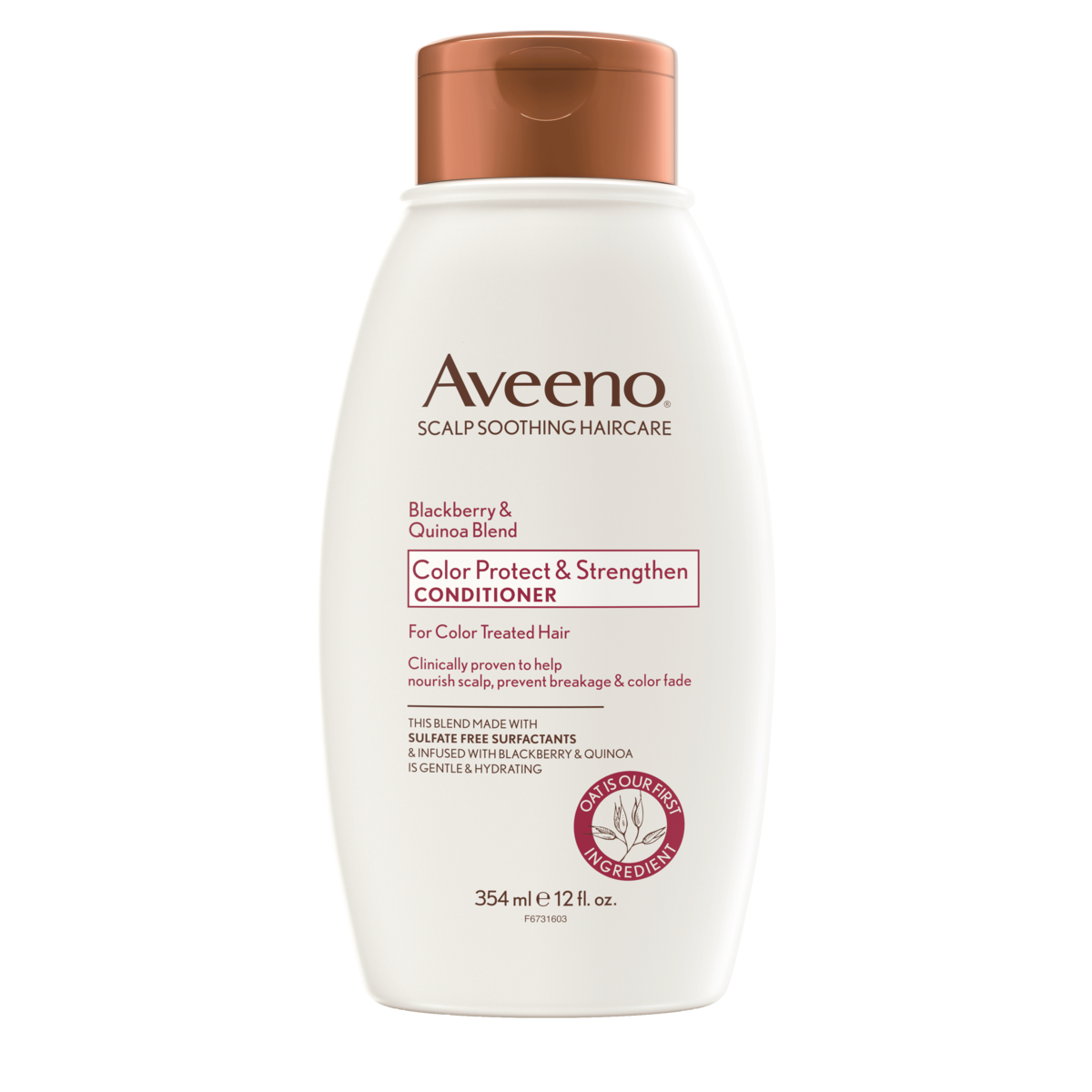 Front pack shot of Aveeno® Blackberry & Quinoa Blend Color Protect & Strengthen Conditioner