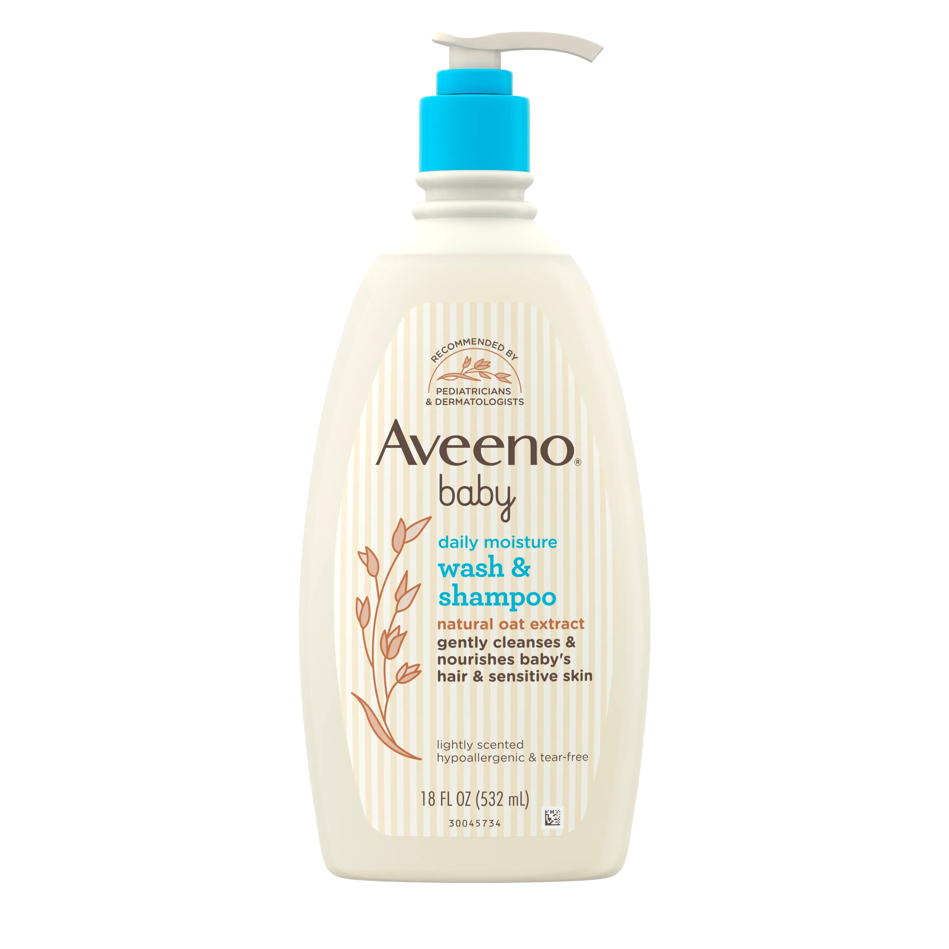 Front pack shot of Aveeno® Baby Daily Moisture Wash & Shampoo with Natural Oat Extract 18oz