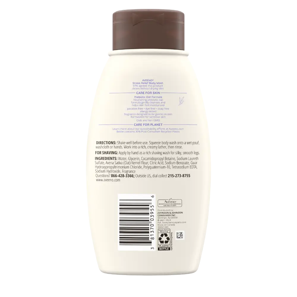 Back Pack shot of Stress Relief Oat Body Wash, Lavender Scent 12oz
