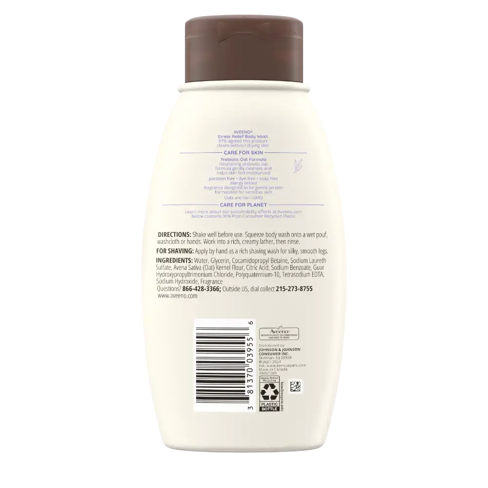 Back Pack shot of Stress Relief Oat Body Wash, Lavender Scent 12oz