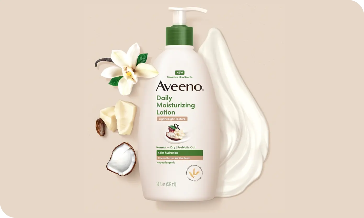 Image featuring Aveeno® Sensitive Skin Scents Daily Moisturizing Lotion Cocoa Butter Vanilla