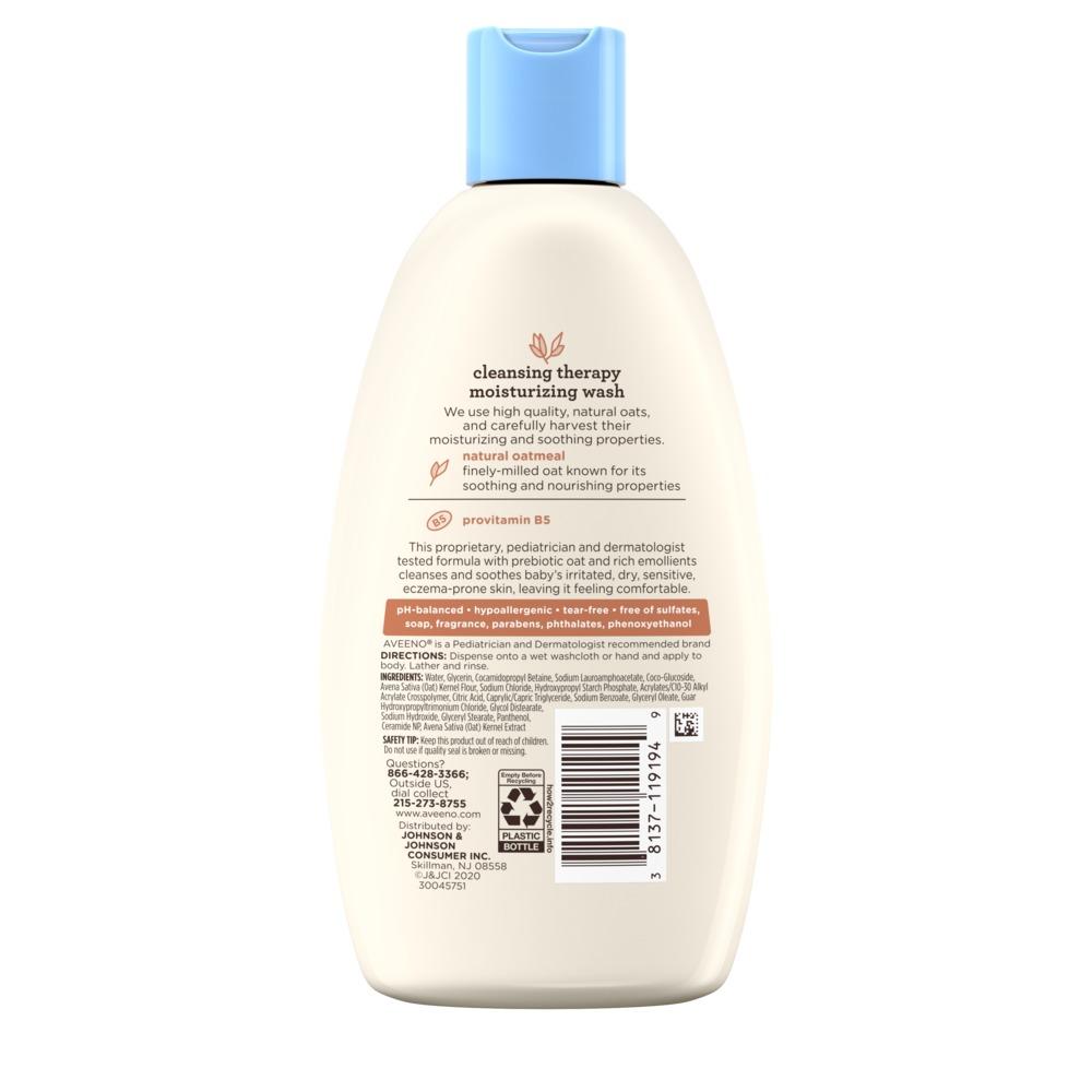 Back of pack shot of Aveeno® Baby Cleansing Therapy Moisture Wash