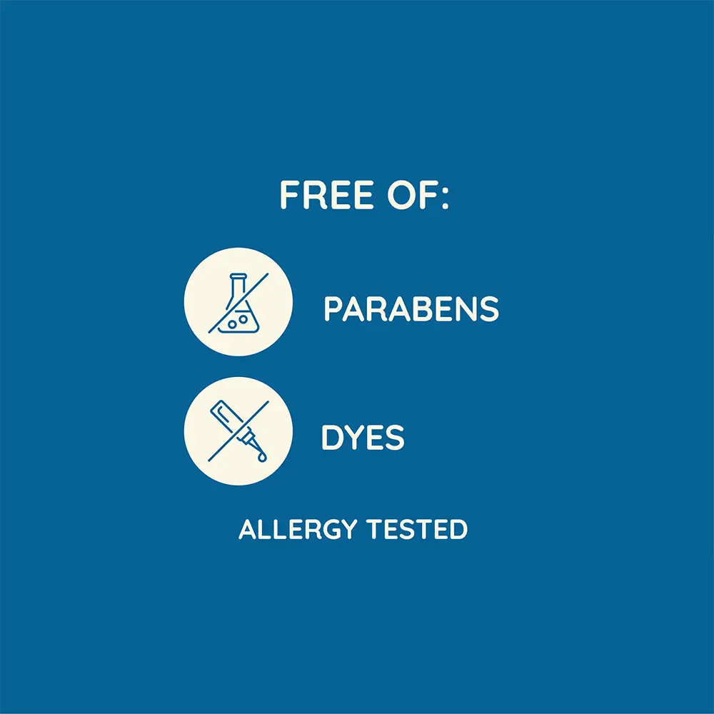 Free of parabens and dyes, allergy tested
