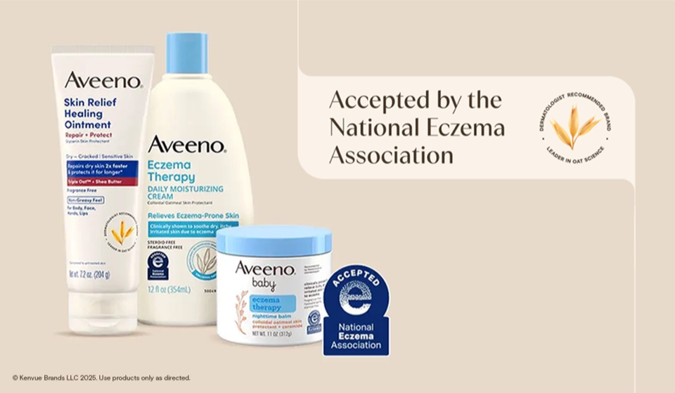 Aveeno Eczema Therapy Products are accepted by the National Eczema Association banner