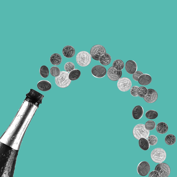 Champagne Bottle with Coins