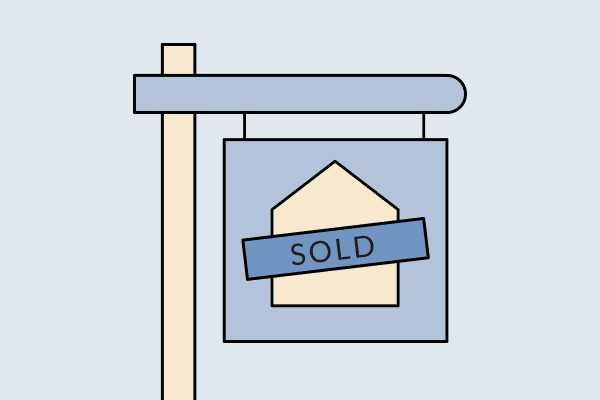 An illustration of a real estate “for sale” sign that says “sold.”