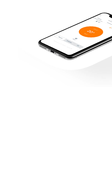 Smartphone lying down showing heating controls on the Hive app, on a white background