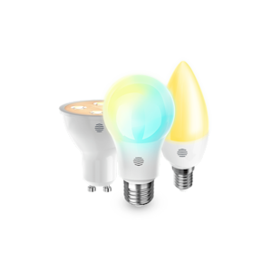 Composite image of Hive Smart Light Bulbs including GU10 bulb, B22 bulb and E14 bulb