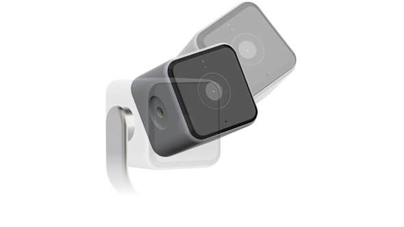 Composite image of Hive View Indoor Camera showing camera head moving from off the stand