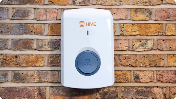 Hive Alfen EV Charger installed on an exterior brick wall