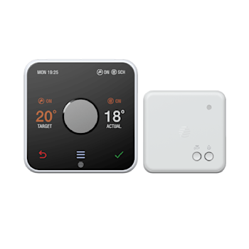 Front facing view of Hive Thermostat and Hive Thermostat Receiver on a white background