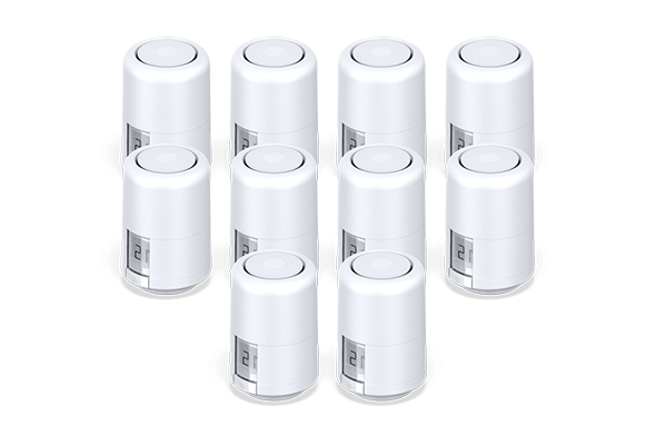 Composite image of ten Hive Radiator Valves on a light grey background